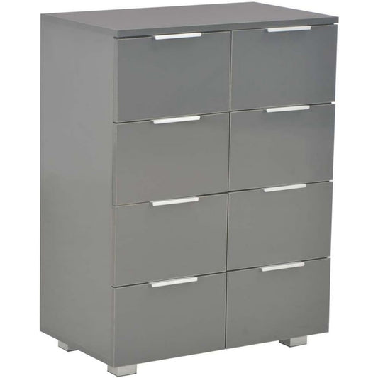 Glaenzende Oberflaechen praegen das Sideboard in Grau