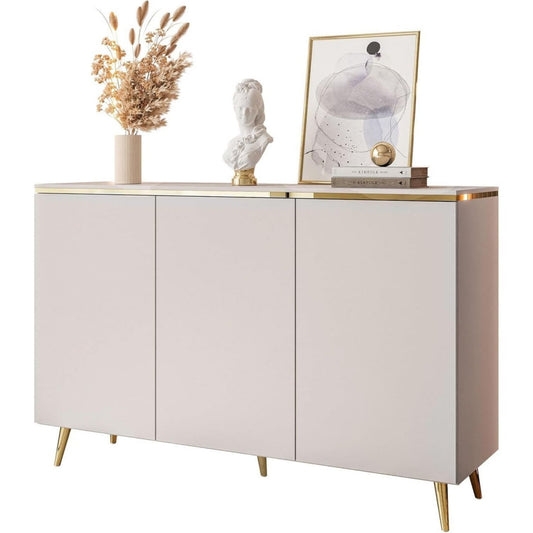 Ein Metallgestell und grifflose Fronten an dem Sideboard