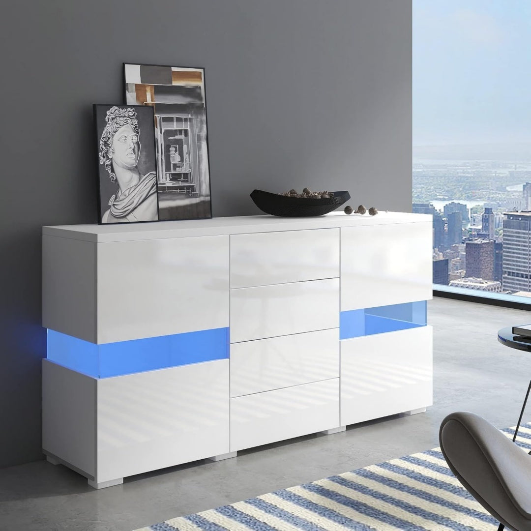 Sideboard mit LED Beleuchtung und glaenzenden Oberflaechen