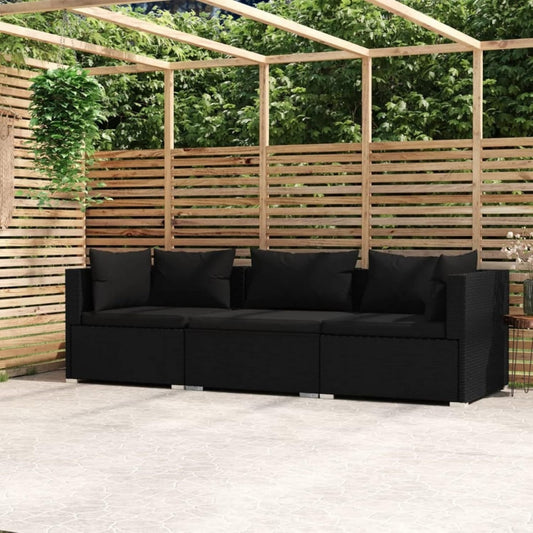 Sofa in Schwarz und Naturbraun mit Flechtoptik