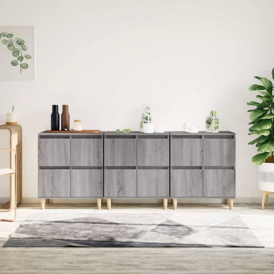 Das Sideboard misst 60 x 35 x 70 cm in Eichenbraun und Grau