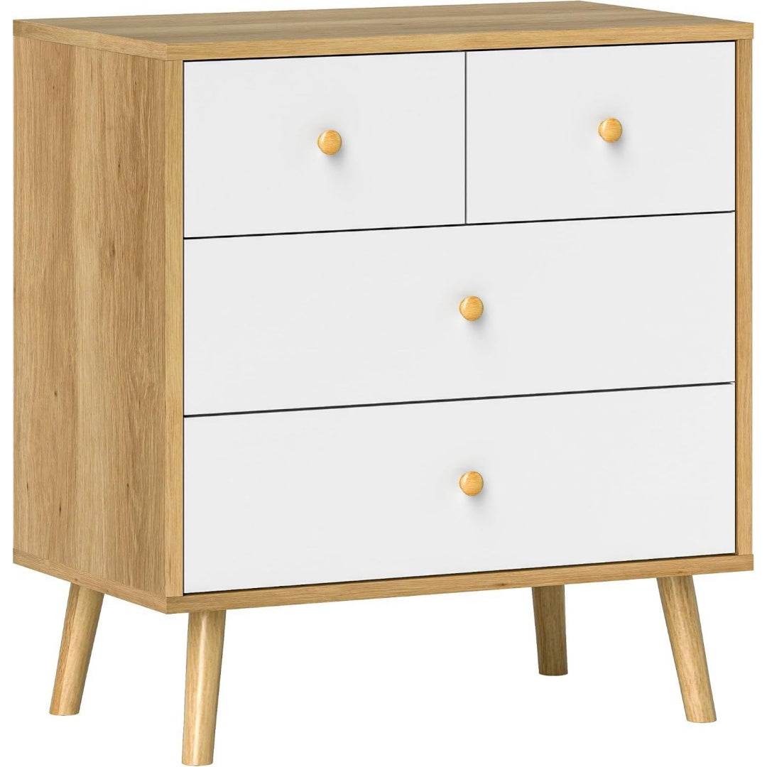 Holzoptik praegt das Sideboard in Weiss und Eichenbraun