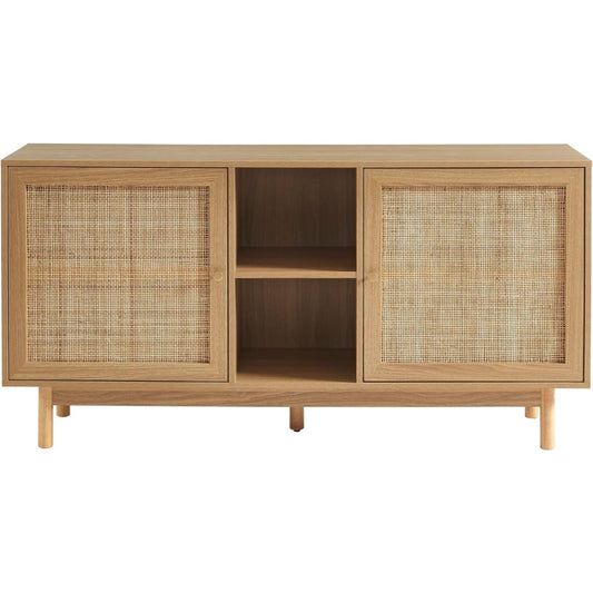 Geflochtene Elemente treffen auf Flechtoptik an dem Sideboard