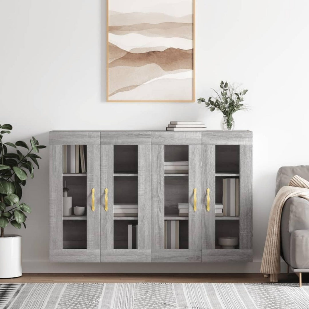 Wandschrank mit Glastueren und geschlossenem Stauraum