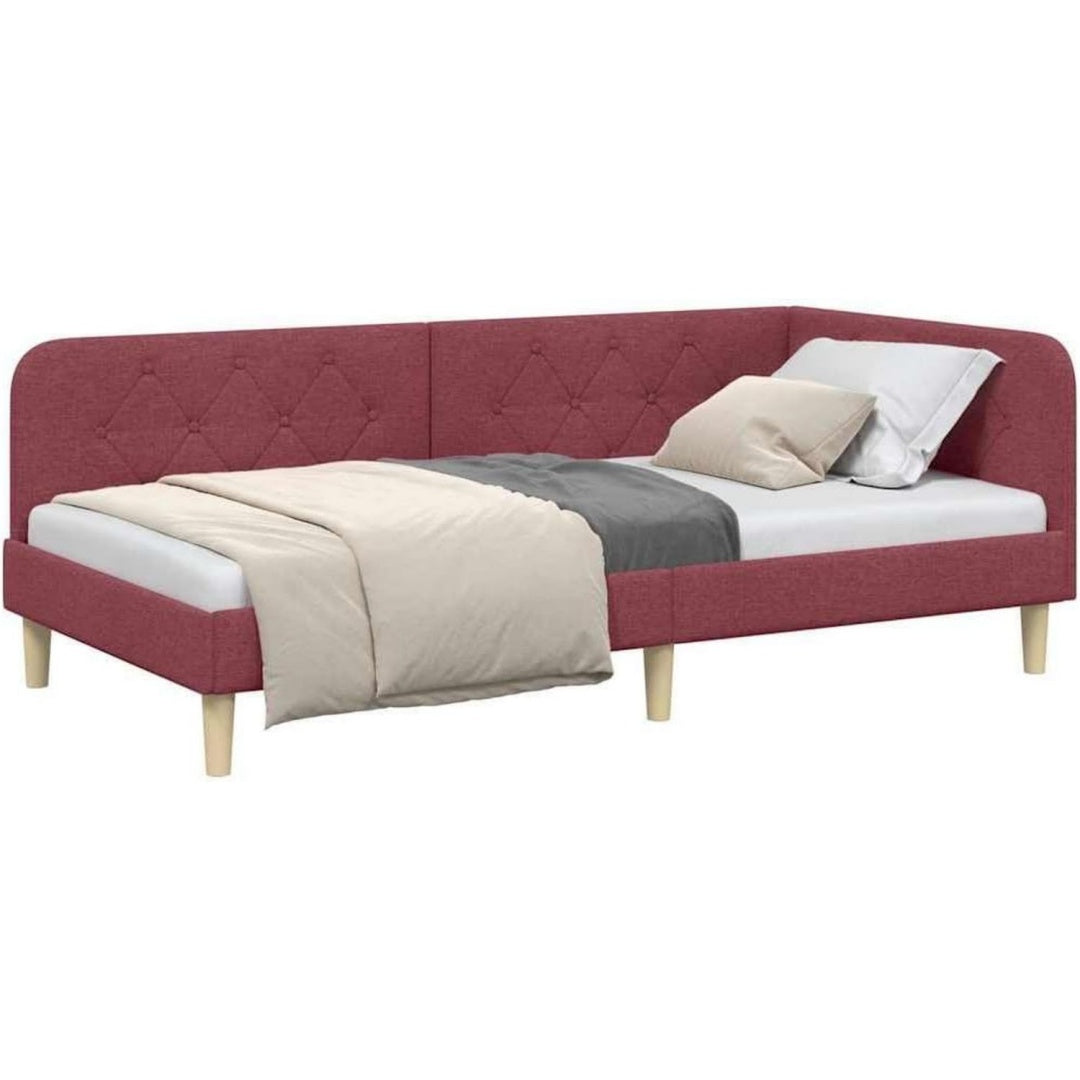 Das Bettgestell misst 100 x 200 cm aus Stoff