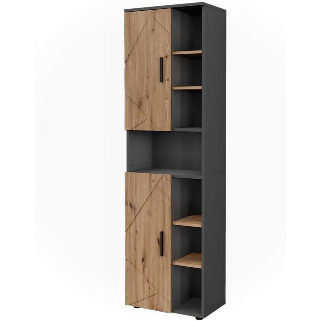 Hochschrank in Anthrazit und Eichenbraun